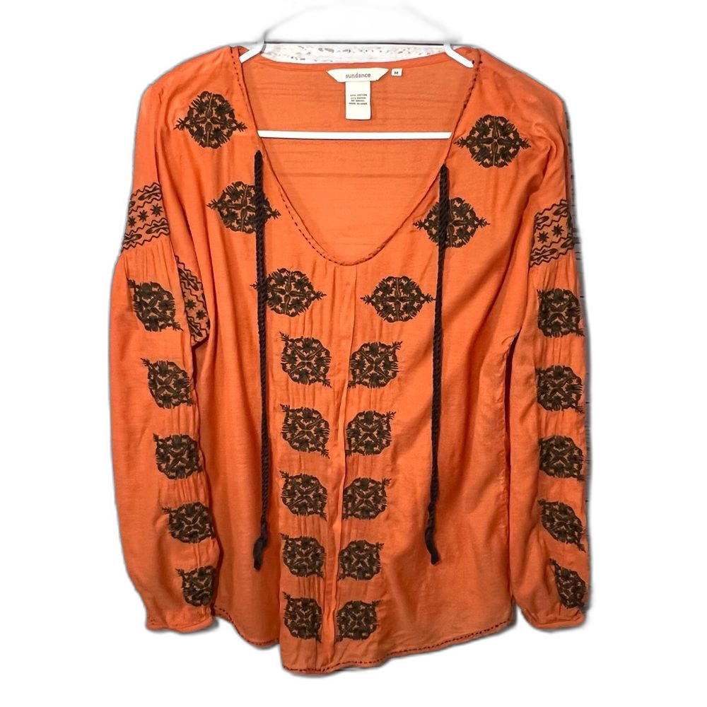Sundance Long Sleeve Embroidered Top Sz M